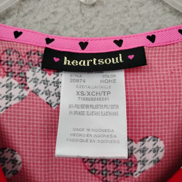 Heart Soul Scrub Top Size XS Valentines Red Hearts Print Short Sleeve V Neck - Picture 5 of 6